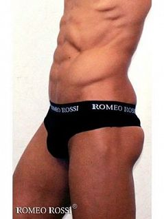 Нежные стринги с логотипом на резинке черного цвета Romeo Rossi RTRR1006-02